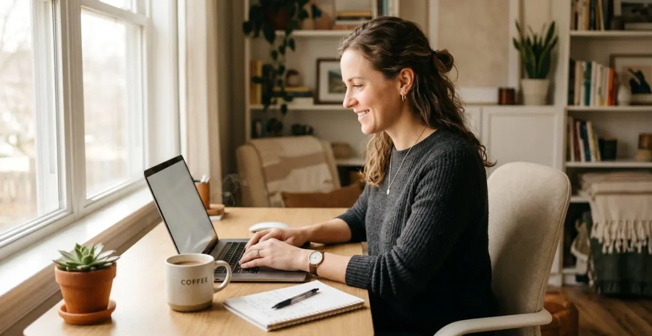 Responsable administratif utilisant une interface numérique pour envoyer un recommandé électronique depuis son bureau